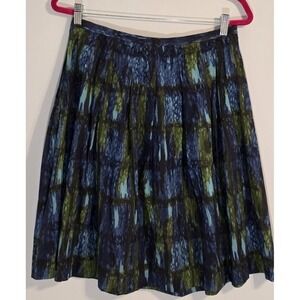 Talbots Women's Blue Green Watercolor‎ Abstract Pleated Skirt Size 6